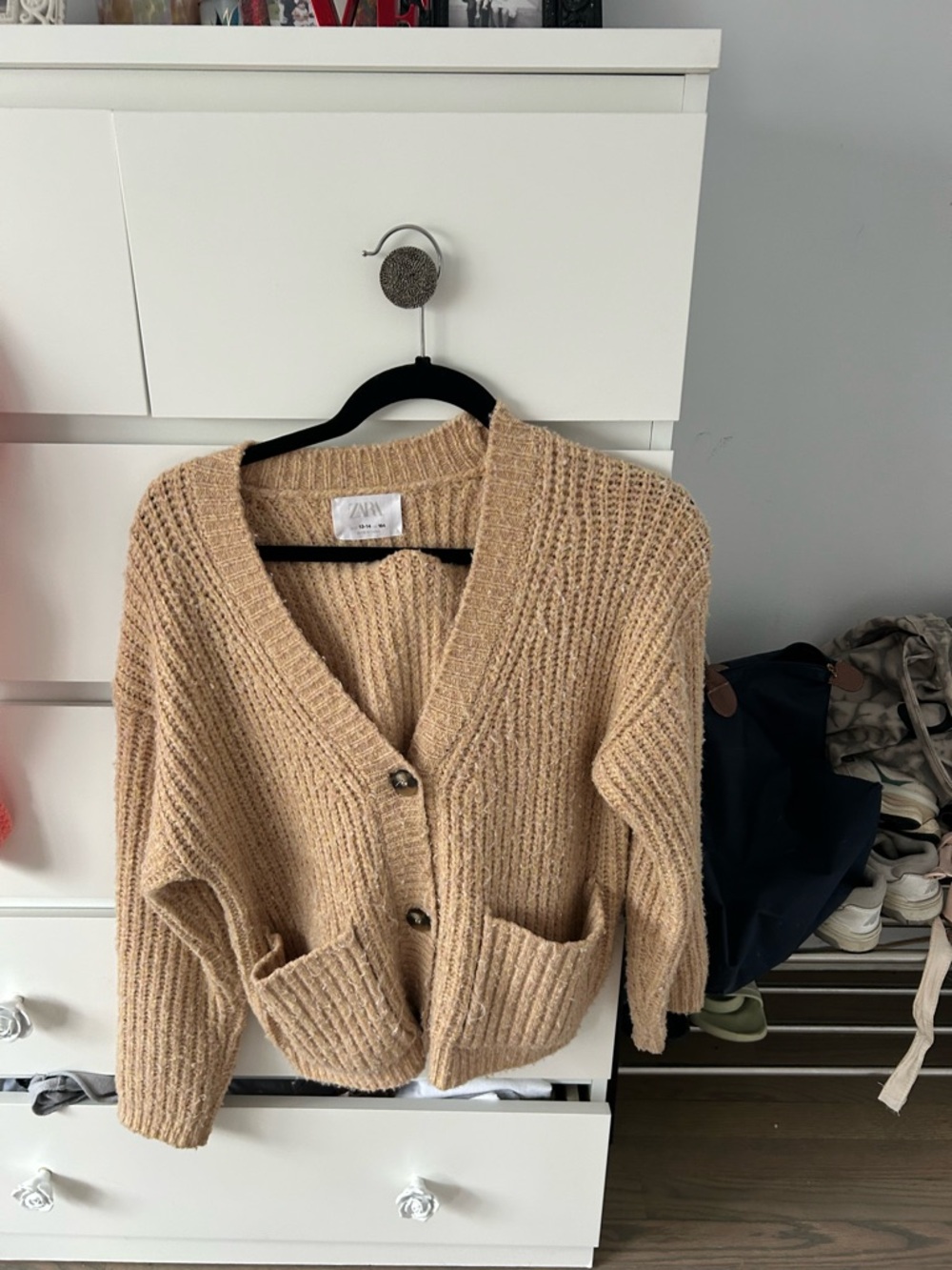 Zara Women's Chunky Knit Button-Front Cardigan in Camel